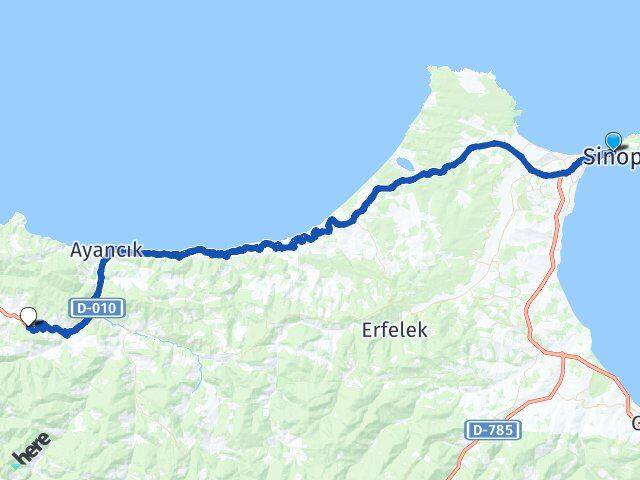 Sinop Büyükdüz Ayancık Arası Kaç Km - Yol Haritası