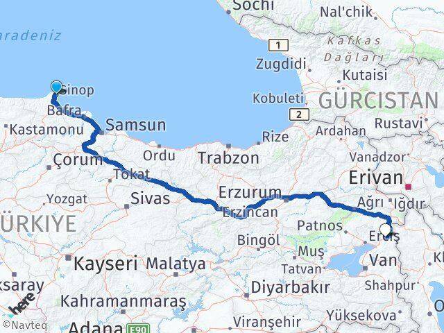 Sinop Çaldıran Van Arası Kaç Km - Yol Haritası