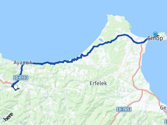 Sinop Çamyayla Ayancık Arası Kaç Km - Yol Haritası