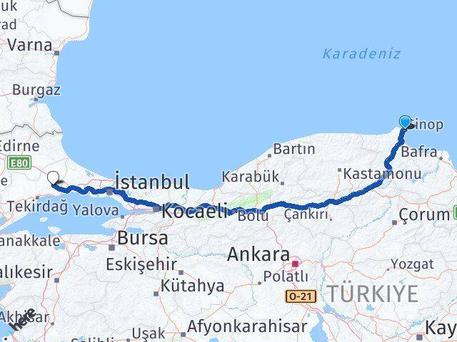 Sinop Çorlu Tekirdağ Arası Kaç Km - Yol Haritası