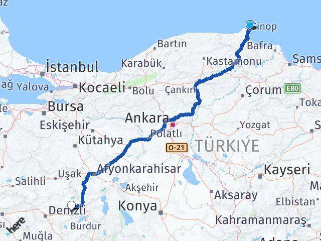 Sinop Dazkırı Afyonkarahisar Arası Kaç Km - Yol Haritası