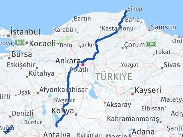 Sinop Derebucak Konya Arası Kaç Km - Yol Haritası