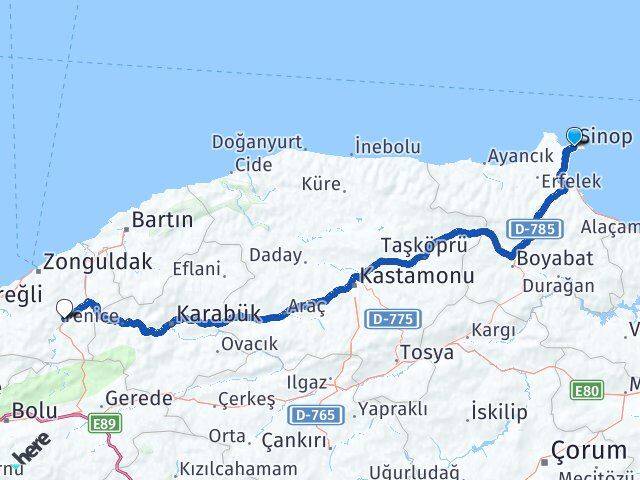 Sinop Devrek Zonguldak Arası Kaç Km - Yol Haritası
