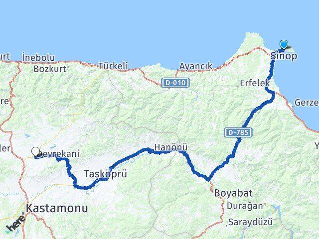 Sinop Devrekani Kastamonu Arası Kaç Km - Yol Haritası