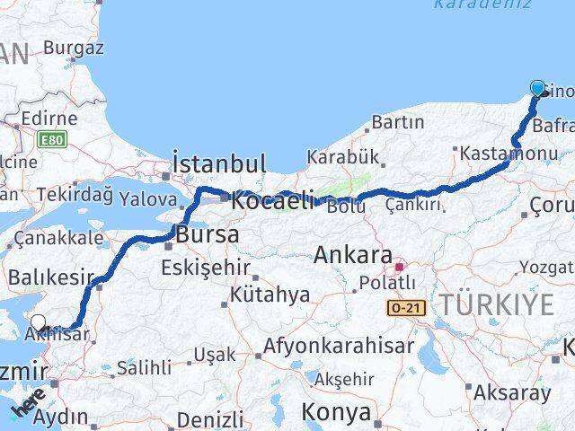 Sinop Dikili İzmir Arası Kaç Km - Yol Haritası