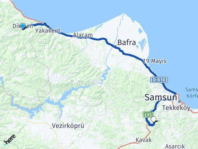 Sinop Dikmen Canik Samsun Arası Kaç Km - Yol Haritası