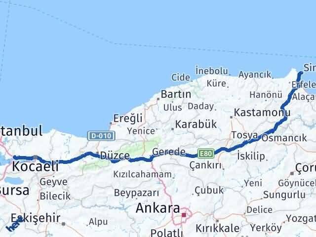Sinop Dilovası Kocaeli Arası Kaç Km - Yol Haritası