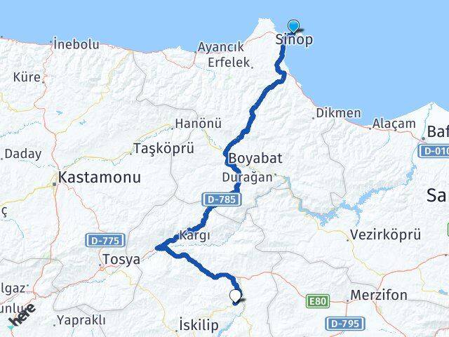 Sinop Dodurga Çorum Arası Kaç Km - Yol Haritası