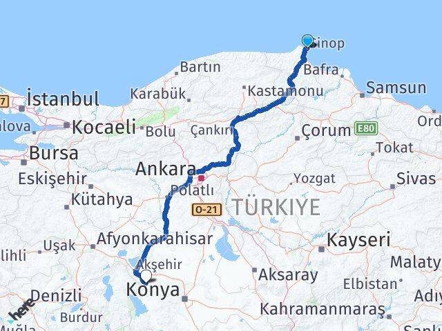 Sinop Doğanhisar Konya Arası Kaç Km - Yol Haritası