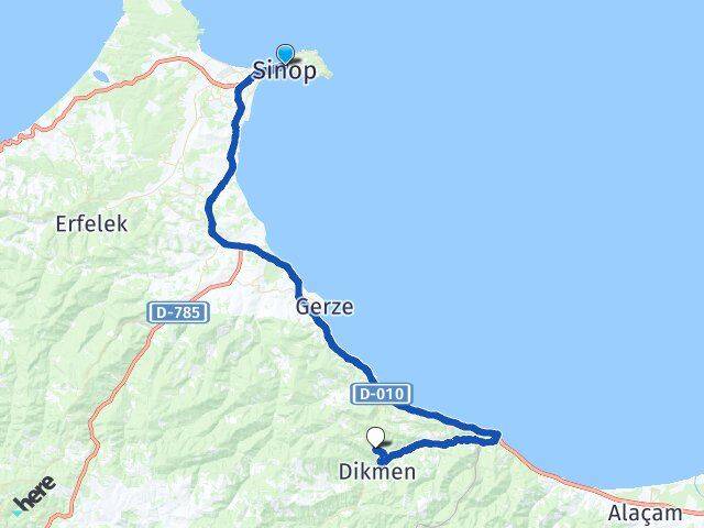 Sinop Dumanlı Dikmen Arası Kaç Km - Yol Haritası