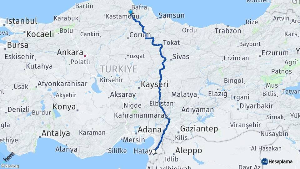 Sinop Durağan Hatay Arası Kaç Km - Yol Haritası