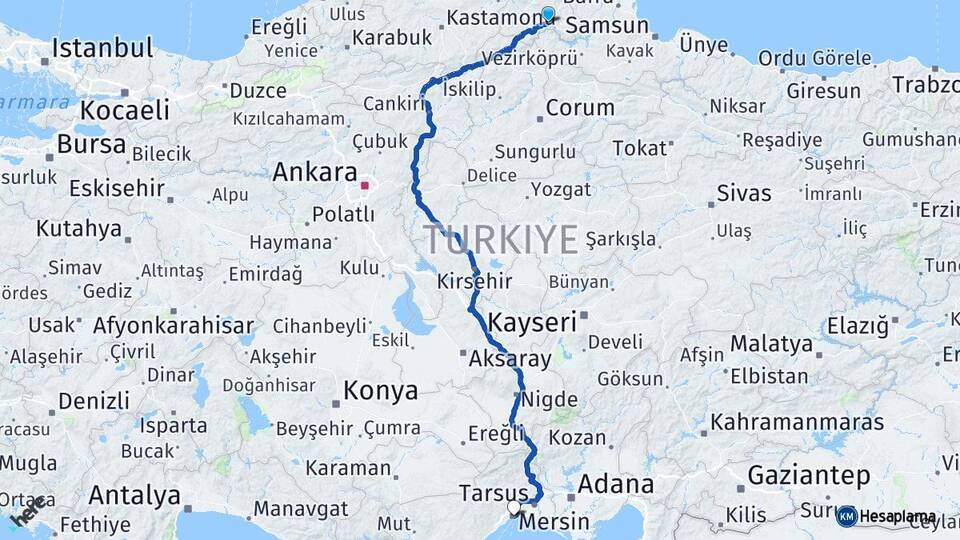 Sinop Durağan Mersin Arası Kaç Km - Yol Haritası