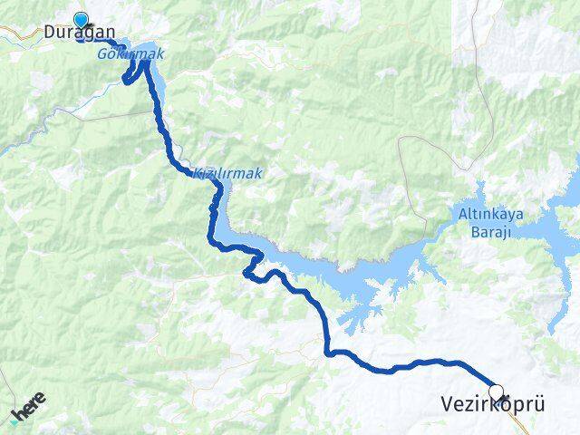 Sinop Durağan Vezirköprü Samsun Arası Kaç Km - Yol Haritası