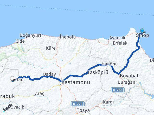 Sinop Eflani Karabük Arası Kaç Km - Yol Haritası