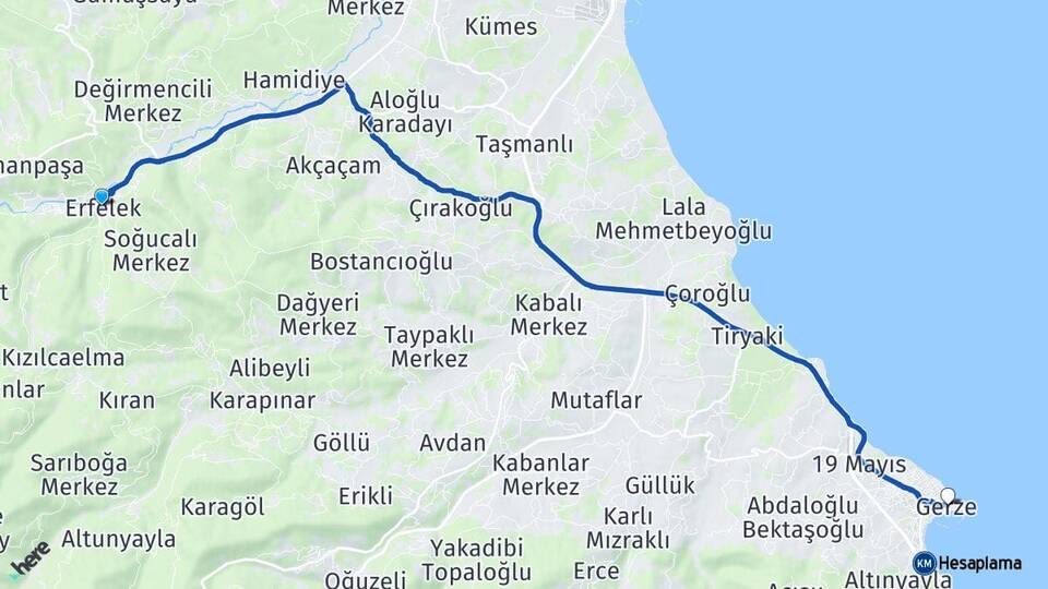 Sinop Erfelek Gerze Arası Kaç Km - Yol Haritası