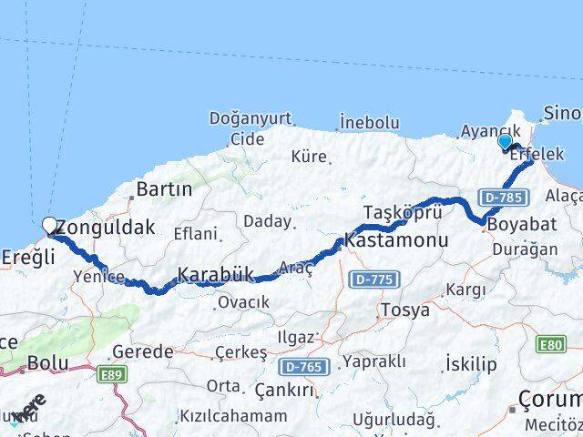 Sinop Erfelek Zonguldak Arası Kaç Km - Yol Haritası