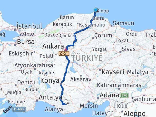 Sinop Ermenek Karaman Arası Kaç Km - Yol Haritası