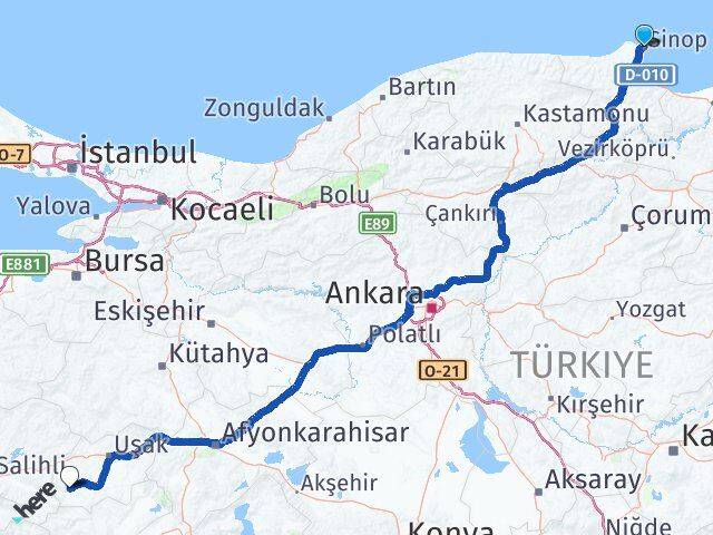 Sinop Eşme Uşak Arası Kaç Km - Yol Haritası