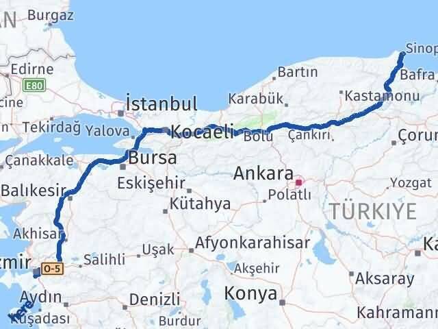 Sinop Gaziemir İzmir Arası Kaç Km - Yol Haritası