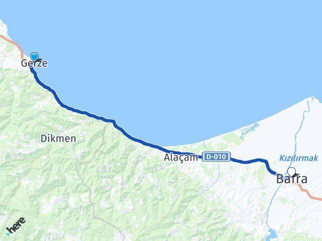 Sinop Gerze Bafra Samsun Arası Kaç Km - Yol Haritası