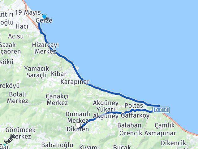 Sinop Gerze Dikmen Arası Kaç Km - Yol Haritası
