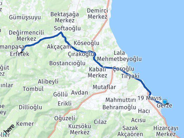 Sinop Gerze Erfelek Arası Kaç Km - Yol Haritası