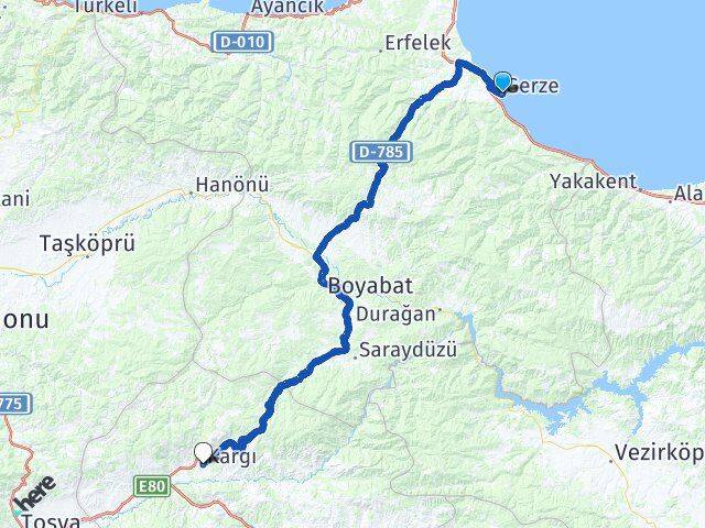 Sinop Gerze Kargı Çorum Arası Kaç Km - Yol Haritası