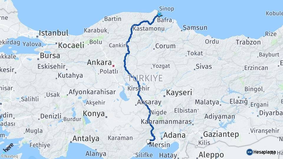 Sinop Gerze Mersin Arası Kaç Km - Yol Haritası