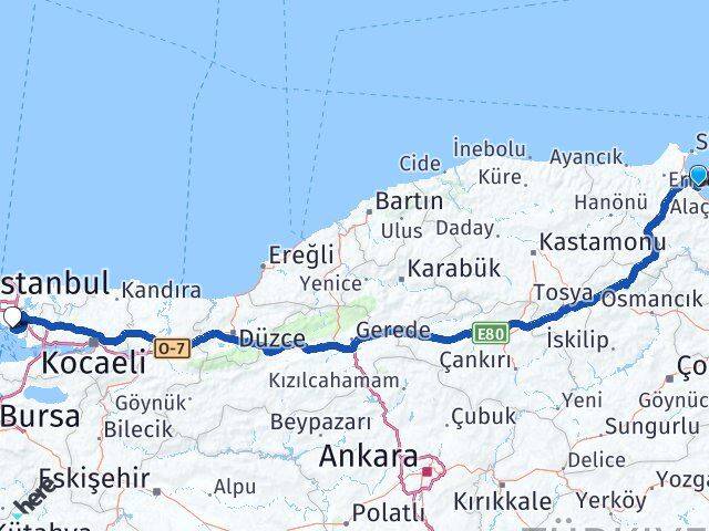 Sinop Gerze Pendik İstanbul Arası Kaç Km - Yol Haritası