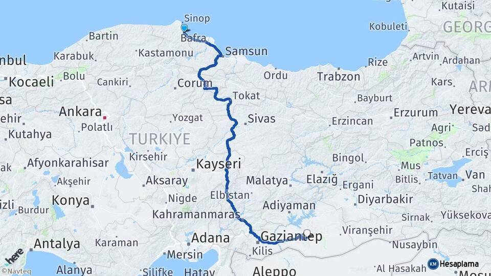 Sinop Gerze Şanlıurfa Arası Kaç Km - Yol Haritası