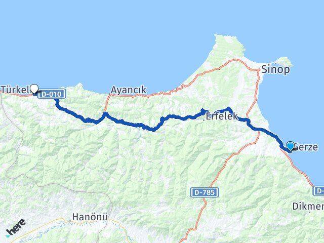 Sinop Gerze Türkeli Arası Kaç Km - Yol Haritası