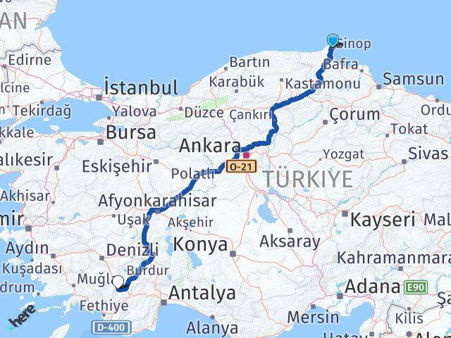 Sinop Gölhisar Burdur Arası Kaç Km - Yol Haritası