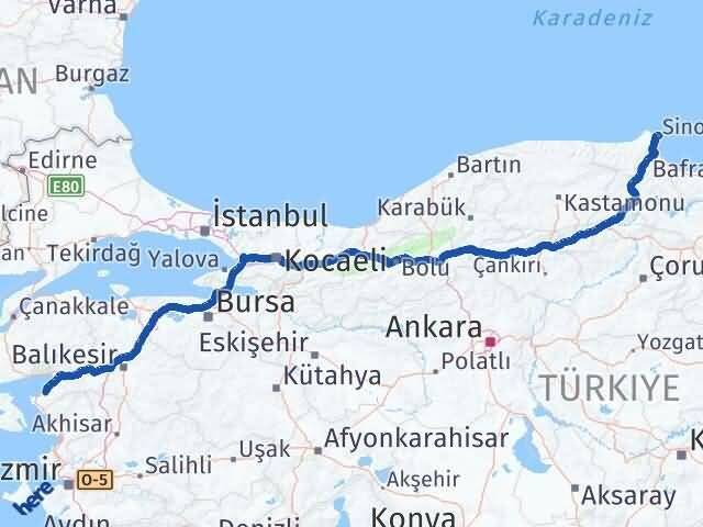 Sinop Gömeç Balıkesir Arası Kaç Km - Yol Haritası