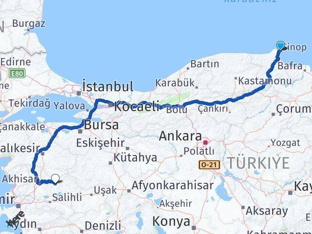 Sinop Gördes Manisa Arası Kaç Km - Yol Haritası