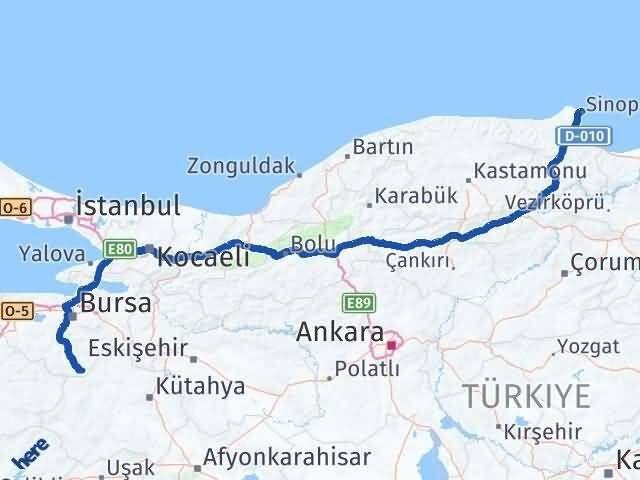Sinop Harmancık Bursa Arası Kaç Km - Yol Haritası