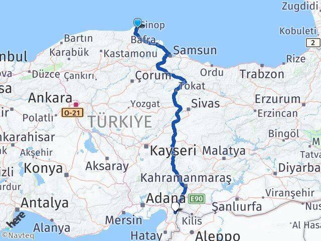 Sinop Hassa Hatay Arası Kaç Km - Yol Haritası