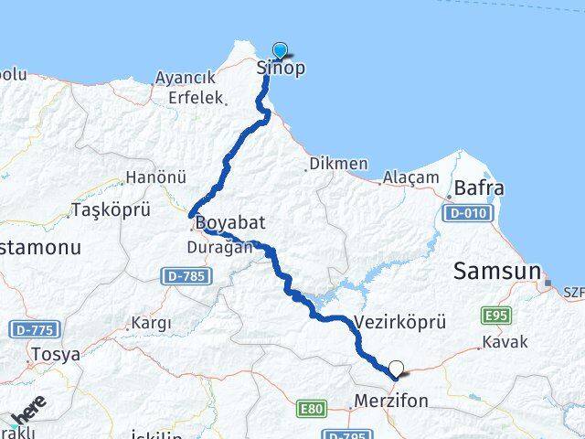 Sinop Havza Samsun Arası Kaç Km - Yol Haritası