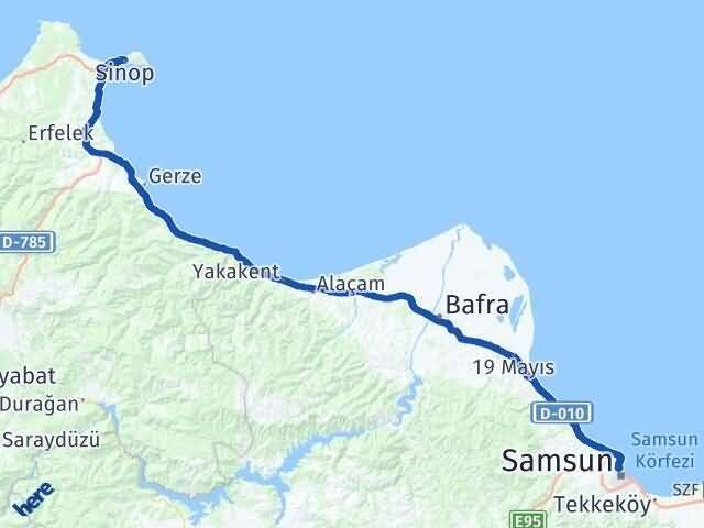 Sinop İlkadım Samsun Arası Kaç Km - Yol Haritası