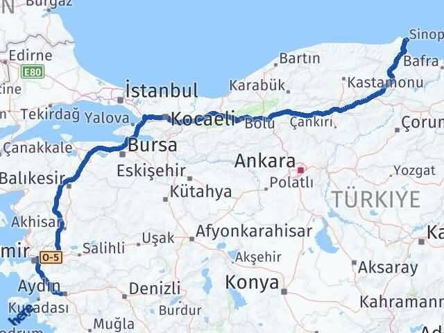Sinop İncirliova Aydın Arası Kaç Km - Yol Haritası