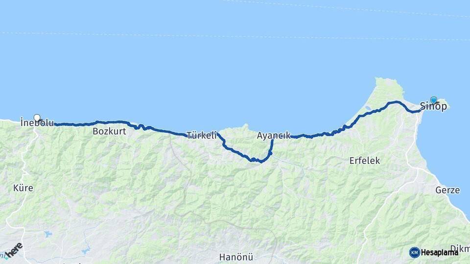 Sinop İnebolu Kastamonu Arası Kaç Km - Yol Haritası