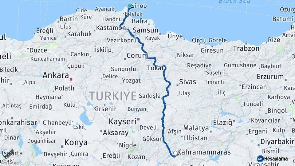 Sinop Maraş Arası Kaç Saat? Yol Haritası, Yakıt, Rota ve Mesafe Hesaplama Sinop Maraş Arası Kaç Km? Kaç Saat? Yol Haritası