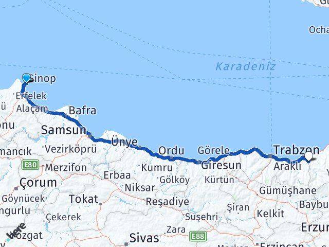 Sinop Kalkandere Rize Arası Kaç Km - Yol Haritası