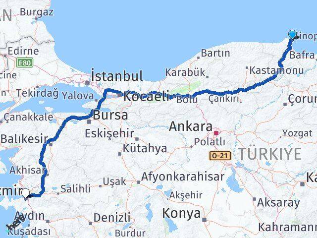 Sinop Karabağlar İzmir Arası Kaç Km - Yol Haritası