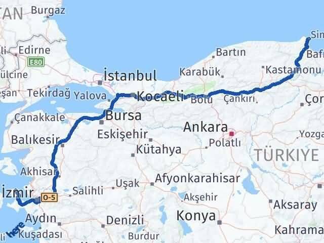 Sinop Karaburun İzmir Arası Kaç Km - Yol Haritası