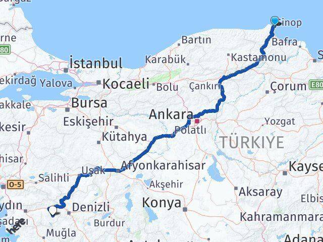 Sinop Karacasu Aydın Arası Kaç Km - Yol Haritası