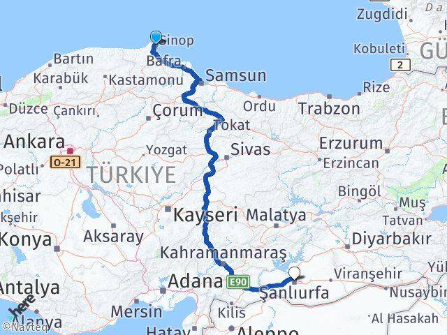 Sinop Karaköprü Şanlıurfa Arası Kaç Km - Yol Haritası