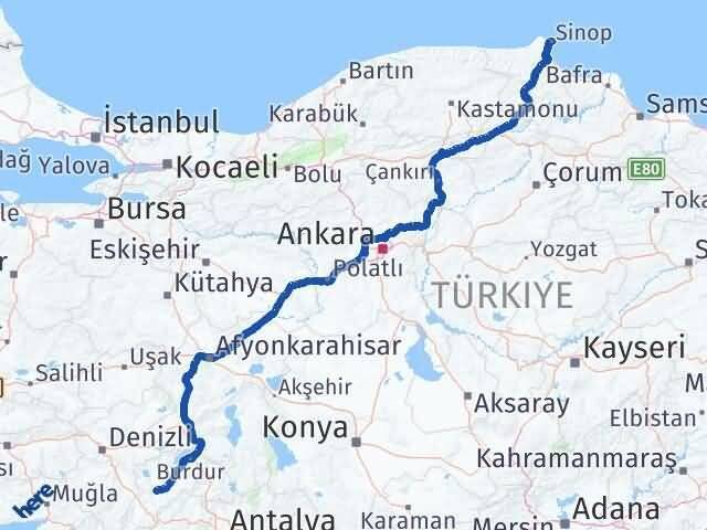 Sinop Karamanlı Burdur Arası Kaç Km - Yol Haritası