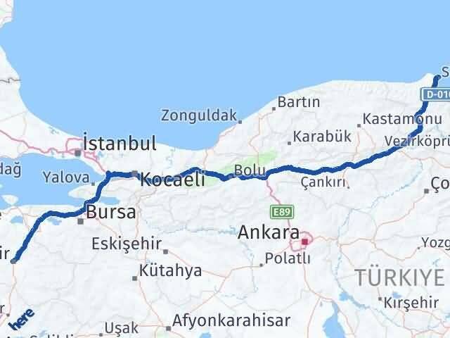 Sinop Karesi Balıkesir Arası Kaç Km - Yol Haritası