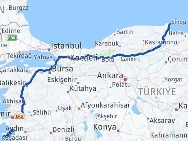 Sinop Kemalpaşa İzmir Arası Kaç Km - Yol Haritası