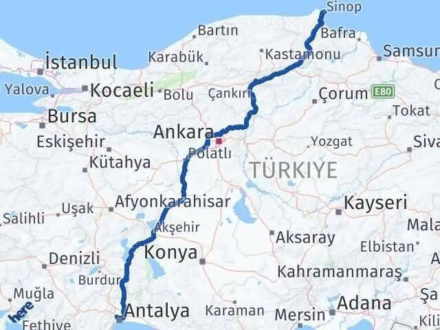 Sinop Kepez Antalya Arası Kaç Km - Yol Haritası